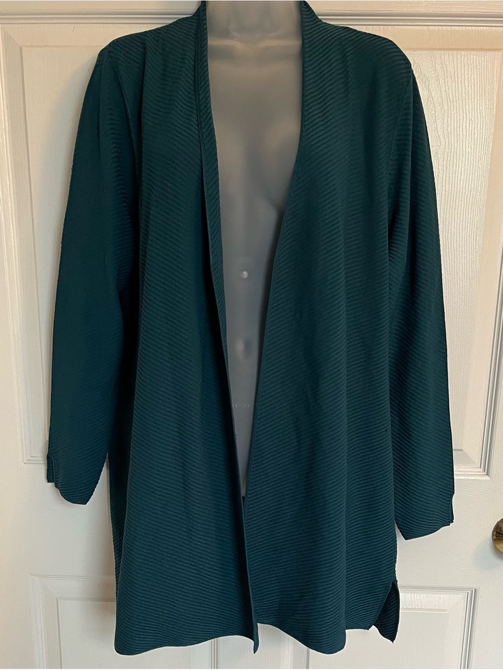Charter Club Teal Ribbed Open Front Longline Duster Cardigan L